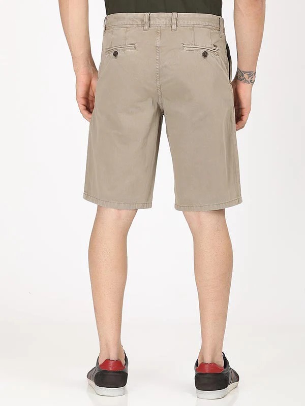 Indian Terrain Men's Regular Fit Solid Khaki Shorts